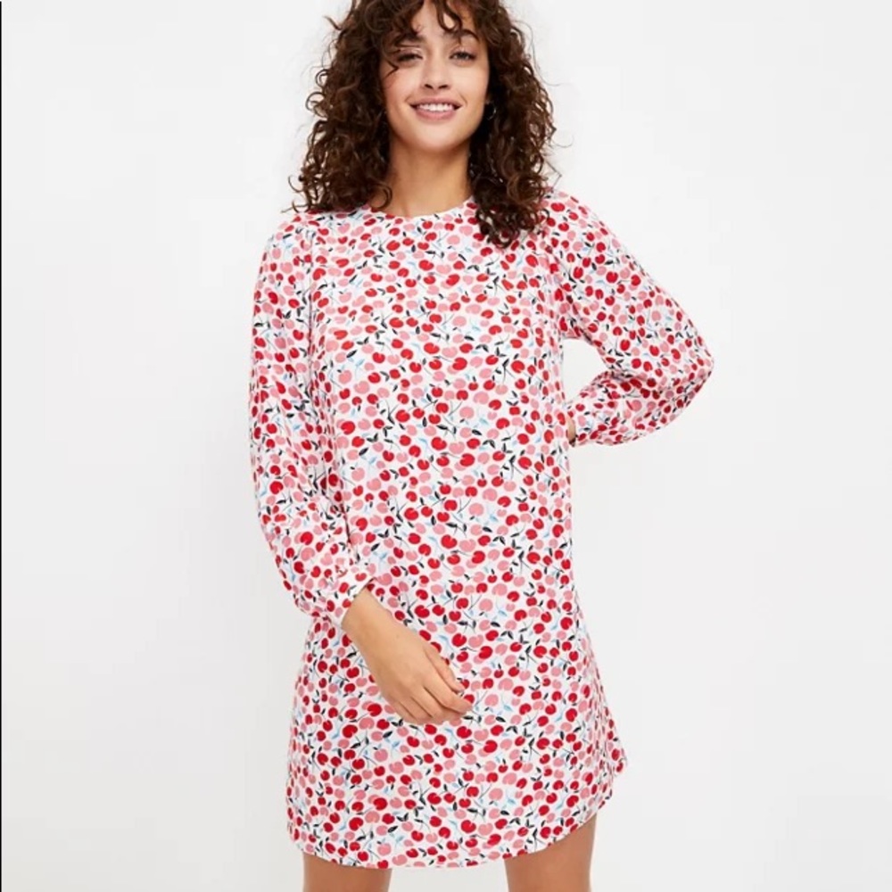 Loft Cherry Balloon Sleeve Swing Dress